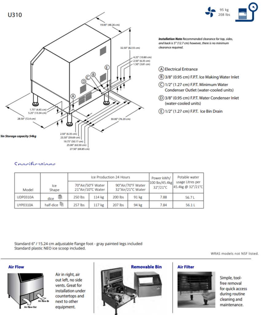 Manitowoc UDP0310A Spec Sheet